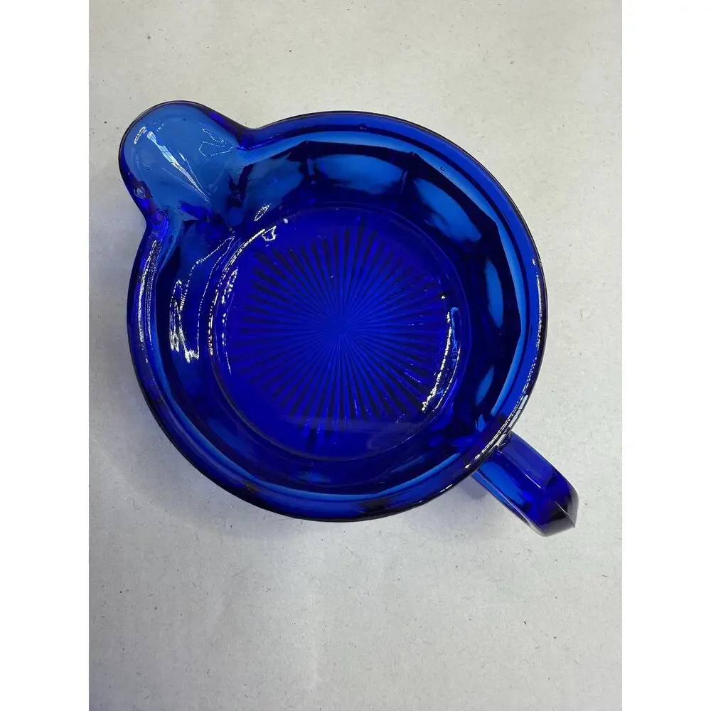 Vintage Cobalt Blue Glass Citrus Juicer, Reamer Set, Starburst Base, Kitchen